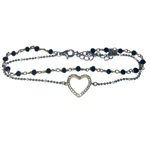 Vermeil Heart‎ Charm Beaded Bracelet Sterling Silver 925 Double Chain Layered